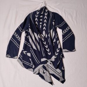 Neiman Marcus Cardigan Womans Aztec Open Long Sleeve Gray Blue No Sz Tag